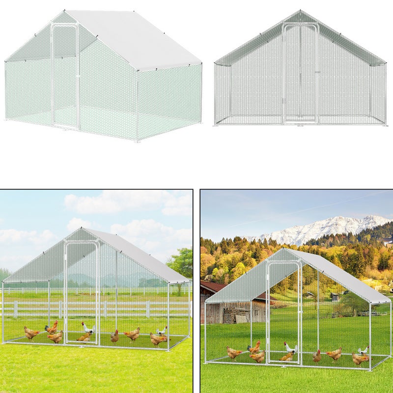 Enclos Poulailler Extérieur LZQ 3x6x2m - Toit Polyéthylène, Cadre Acier Galvanisé - Pour Volailles
