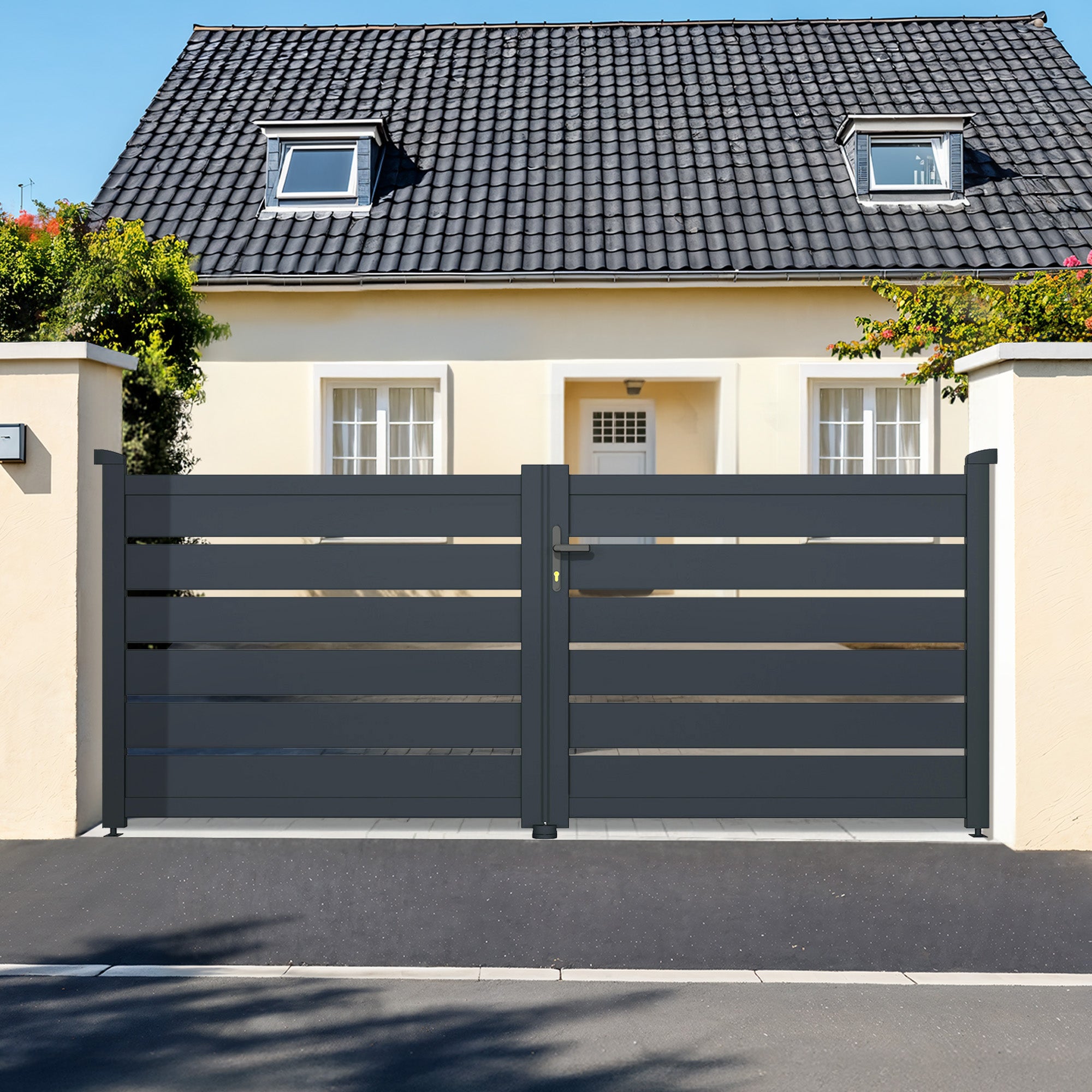 Portail battant 3m VOGEL H.120cm + Portillon 1m VOGEL H.120cm aluminium gris - 6