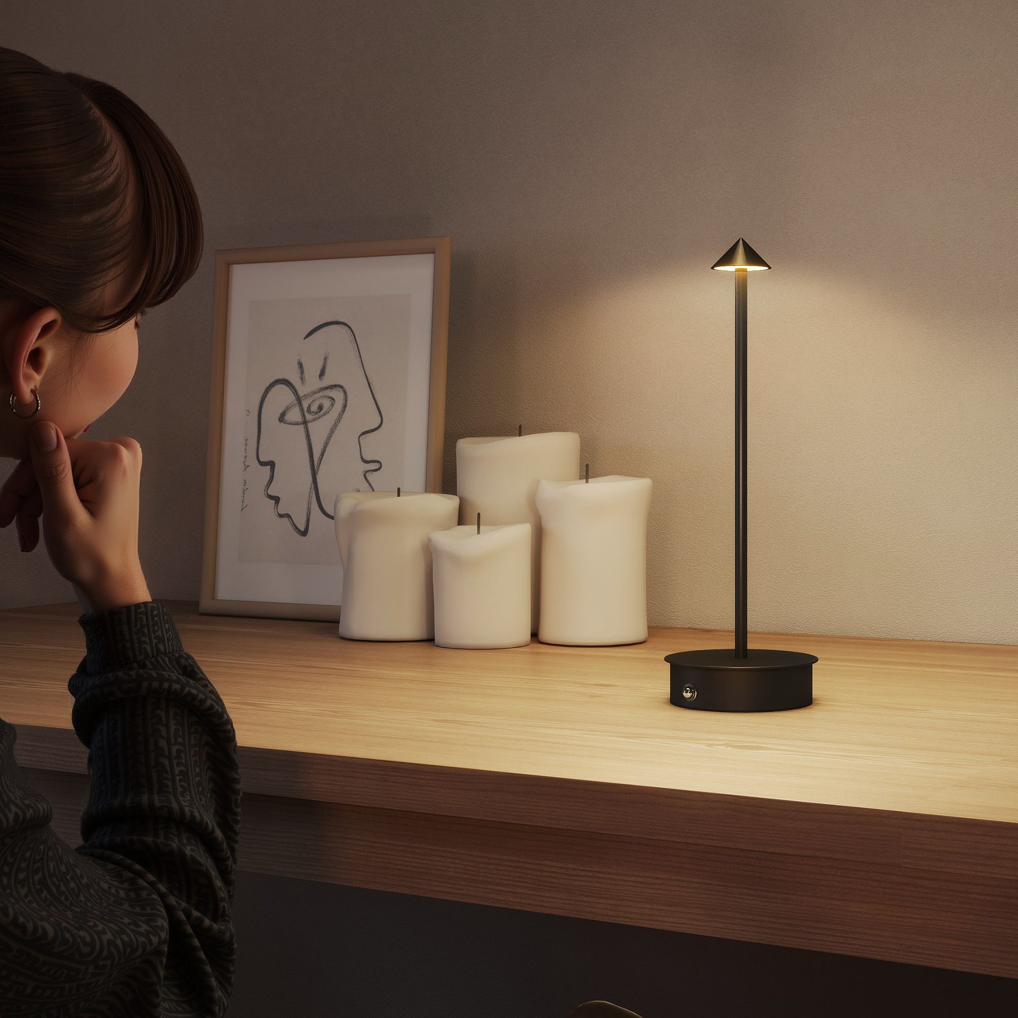 Lampe de table rechargeable USB, sans fil, avec température de couleur réglable (3000K/4500K/6000K), commande tactile, autonomie de 4 à 8 heures, noir - 7