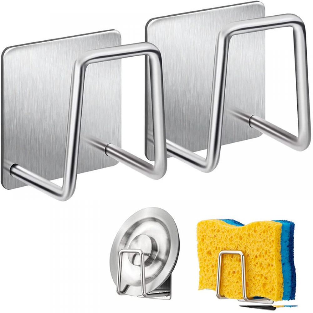 2 pezzi porta spugna per lavello da cucina, accessori in acciaio inossidabile, telaio in spugna impermeabile, non è necessario perforare, scolapiatti - 2