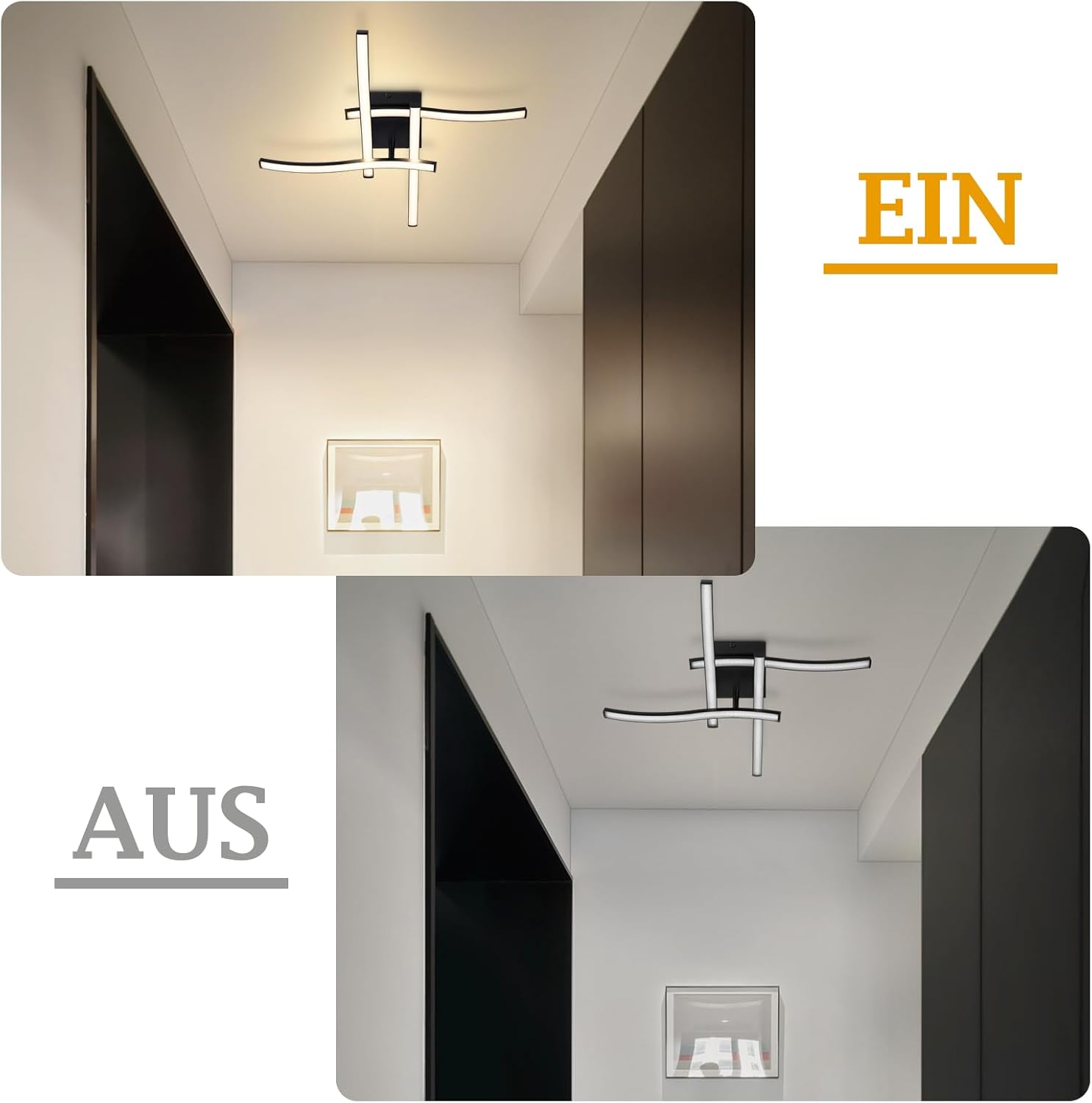 ZMH Lampa sufitowa LED 24W nowoczesna czarna o falistym kształcie do kuchni, salonu i przedpokoju - 3