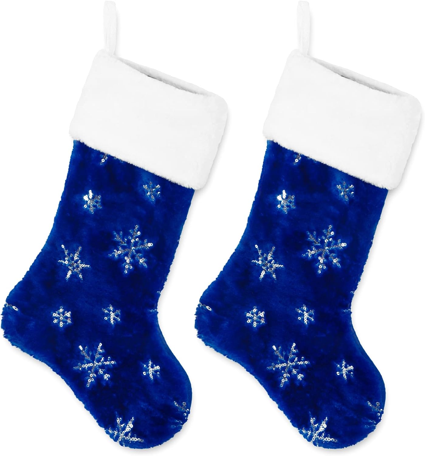 LINGMIN Calza Della Befana O Calza Natalizia Gigante Blu A Maglia, 45 Cm, Con Ricamo Di Animali (Cani, Pecore), Da Appendere Al Camino, Regalo Decorativo