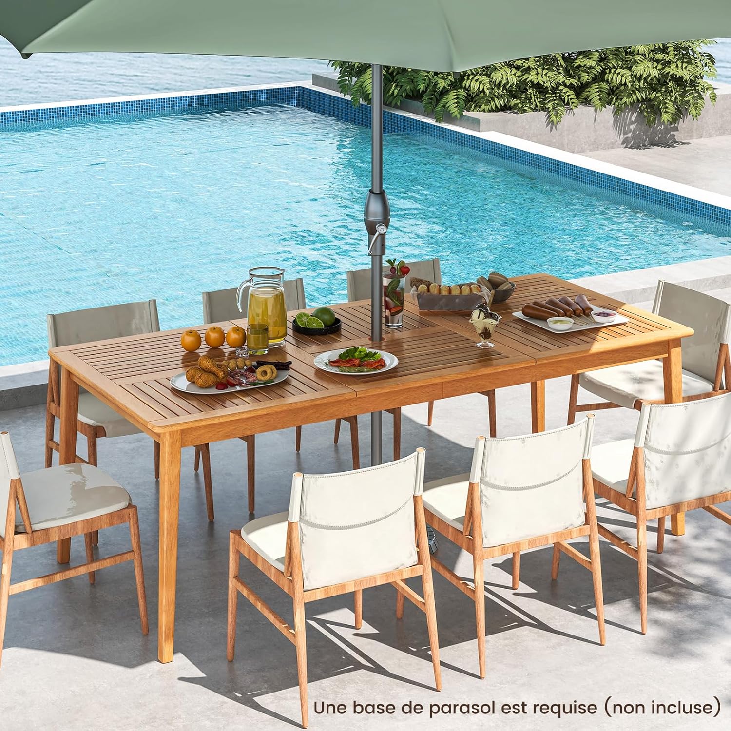 Table de Salle à Manger Extérieur en Bois d'Acacia-FSC 90x200CM pour 8 Personnes,Table Salon de Jardin avec Trou Parasol Intégré, Charge 160KG - 4