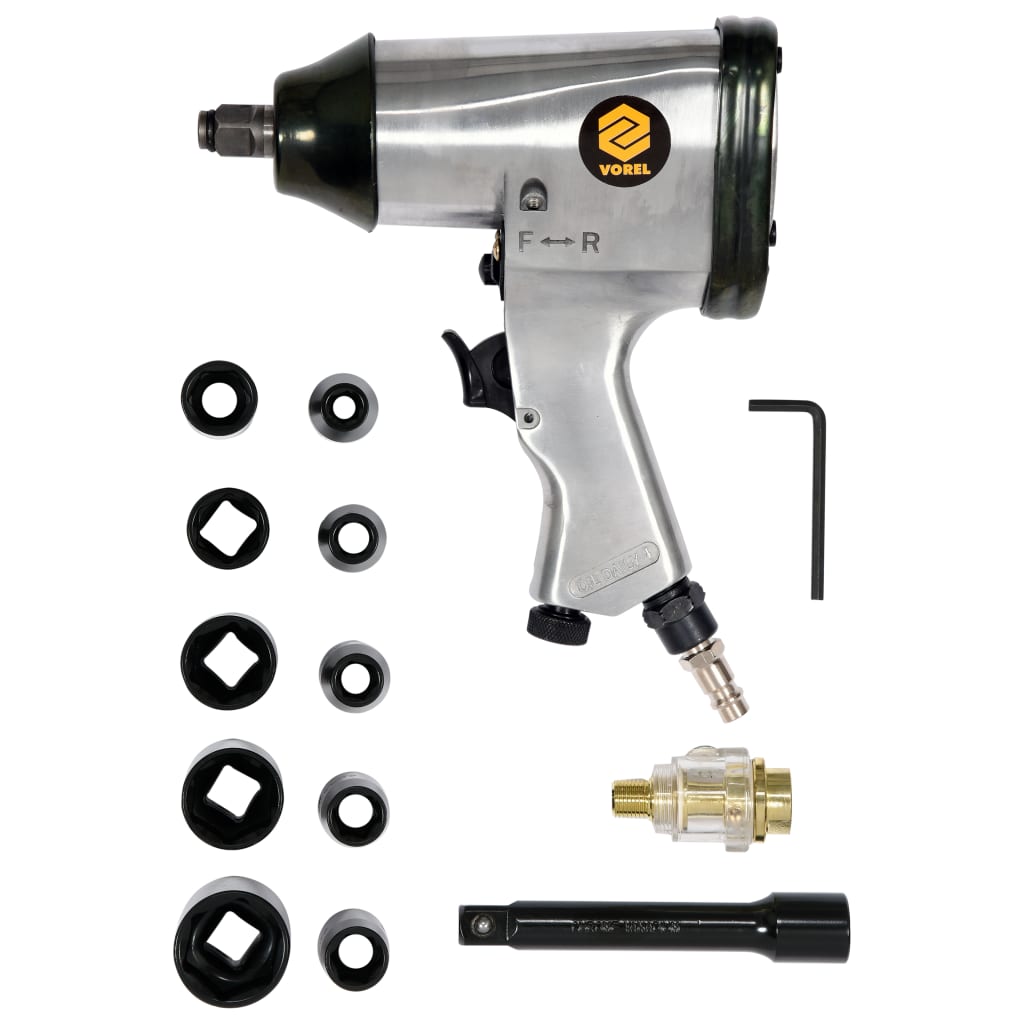 Vorel Kit De Llave De Impacto Neumática 16 Piezas 1/2 Plateado/Negro , Leroy Merlin