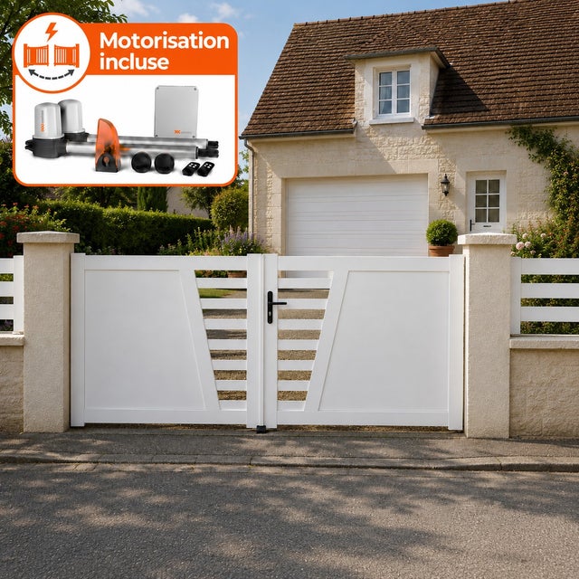 Portail battant électrique PVC blanc avec moteur Sentinel H 160 x L 300 CAMBRAI