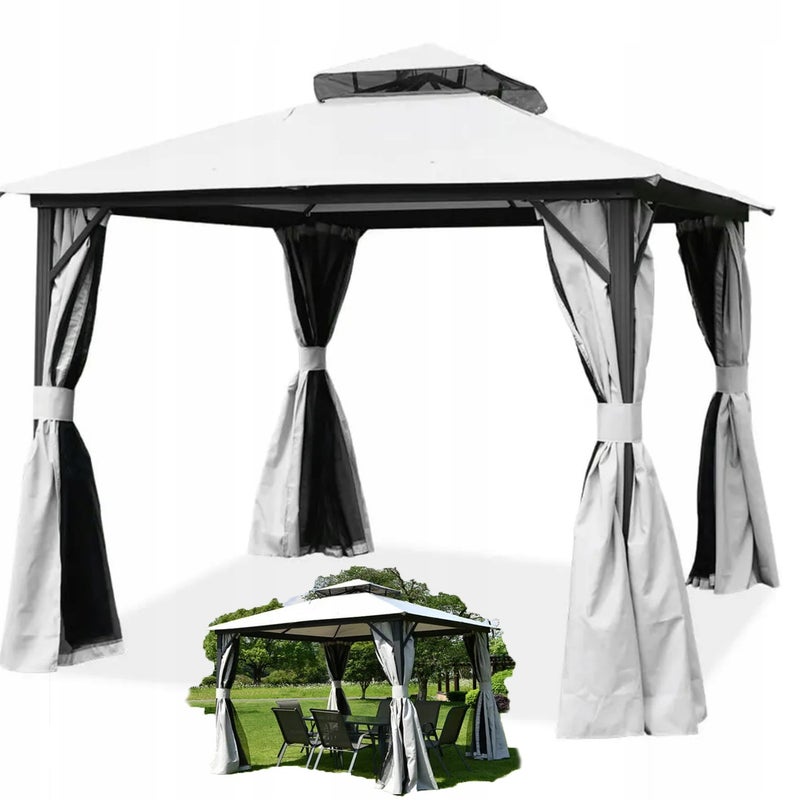 Pawilon do ogrodu Hardmaister z moskitierą i zasłonami VANCOUVER 3x4 Light Grey 1 szt