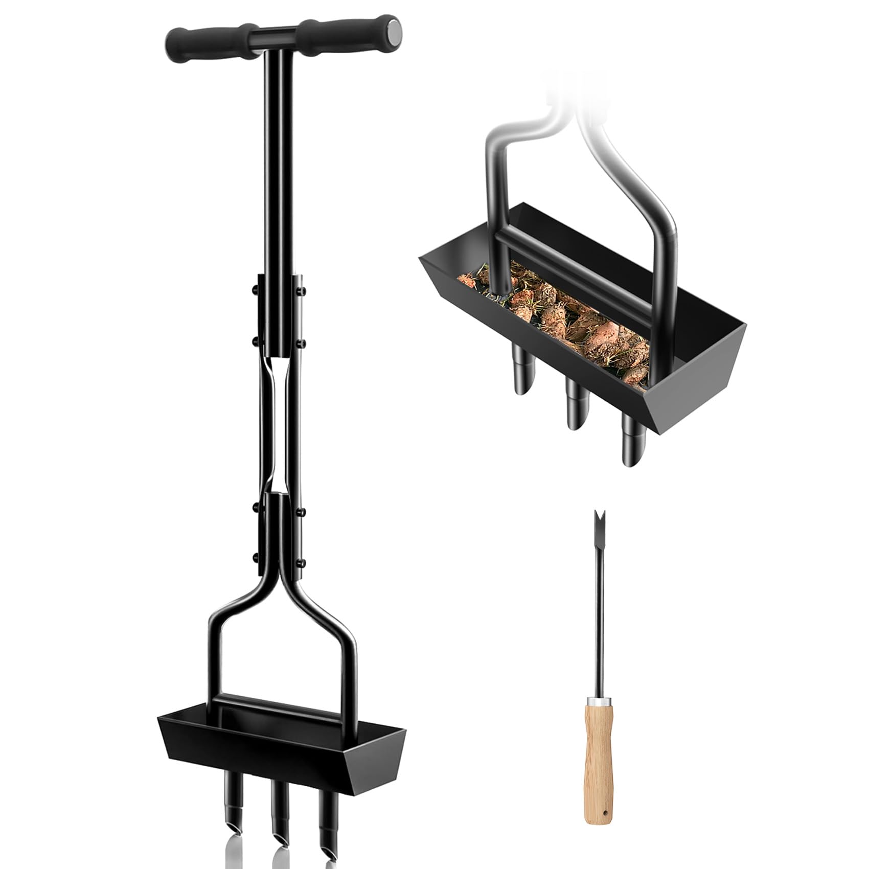 Kedoxi Aérateur De Gazon Manuel Avec Collecteur - Outil Core Aerator Robuste 3 Dents Pour Pelouse Dense Et Compactée