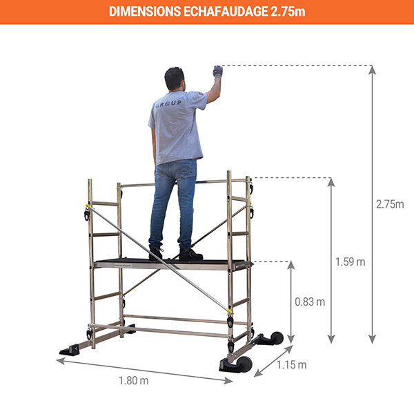 Echafaudage domestique - Hauteur de travail maximale de 6.70m - 238703/347705 - 3