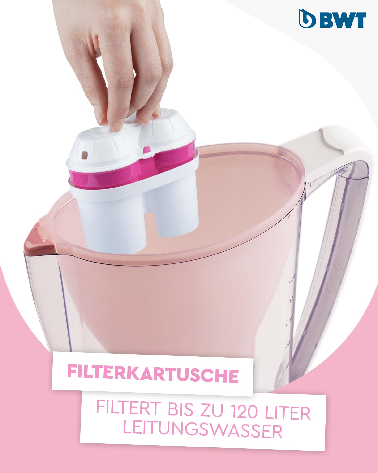 BWT AQUAlizer Home | Rosa | con 1 cartuccia filtrante al magnesio | Filtro acqua potabile | Per alimenti e bevande | Filtra calcare, cloro, piombo e r - 3