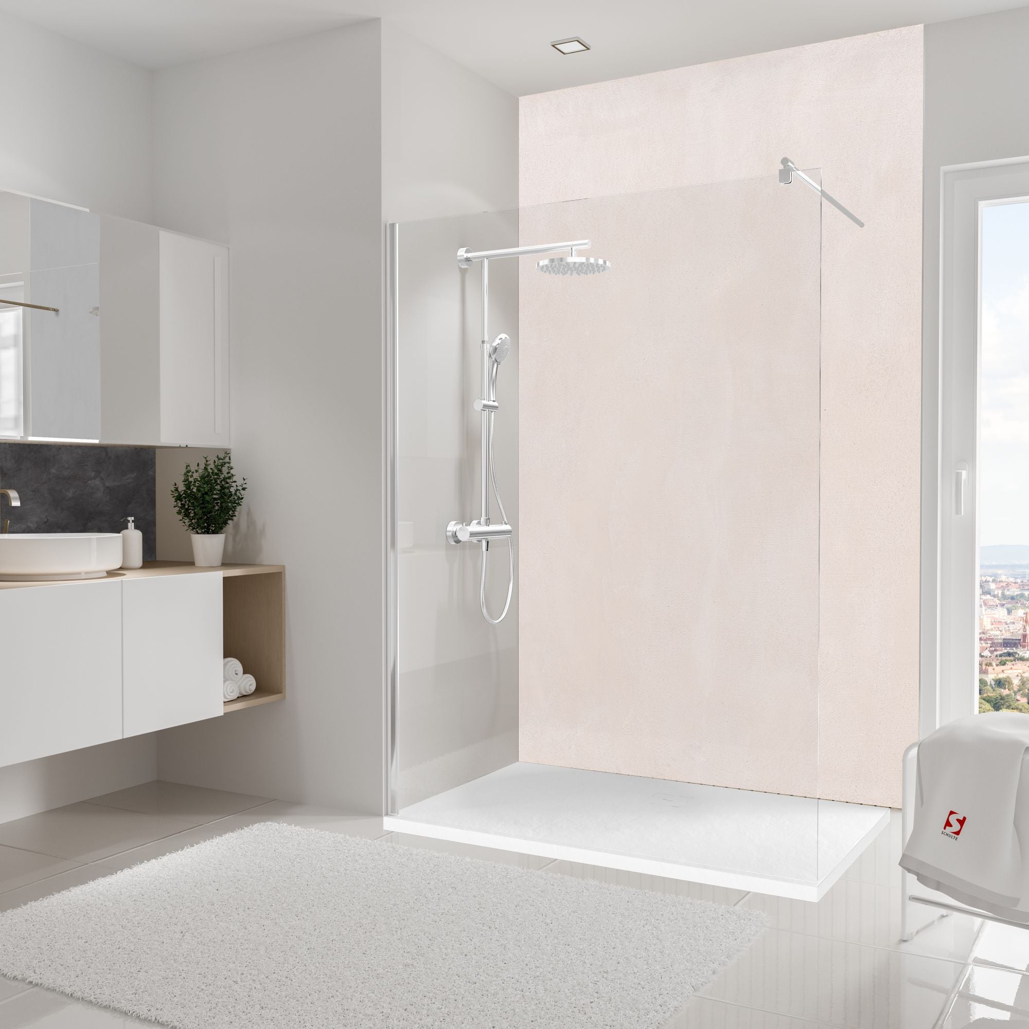 Schulte panneau mural 150x255 cm, revêtement pour douche et salle de bains, placement facile, DécoDesign DÉCOR, crépi greige - 2