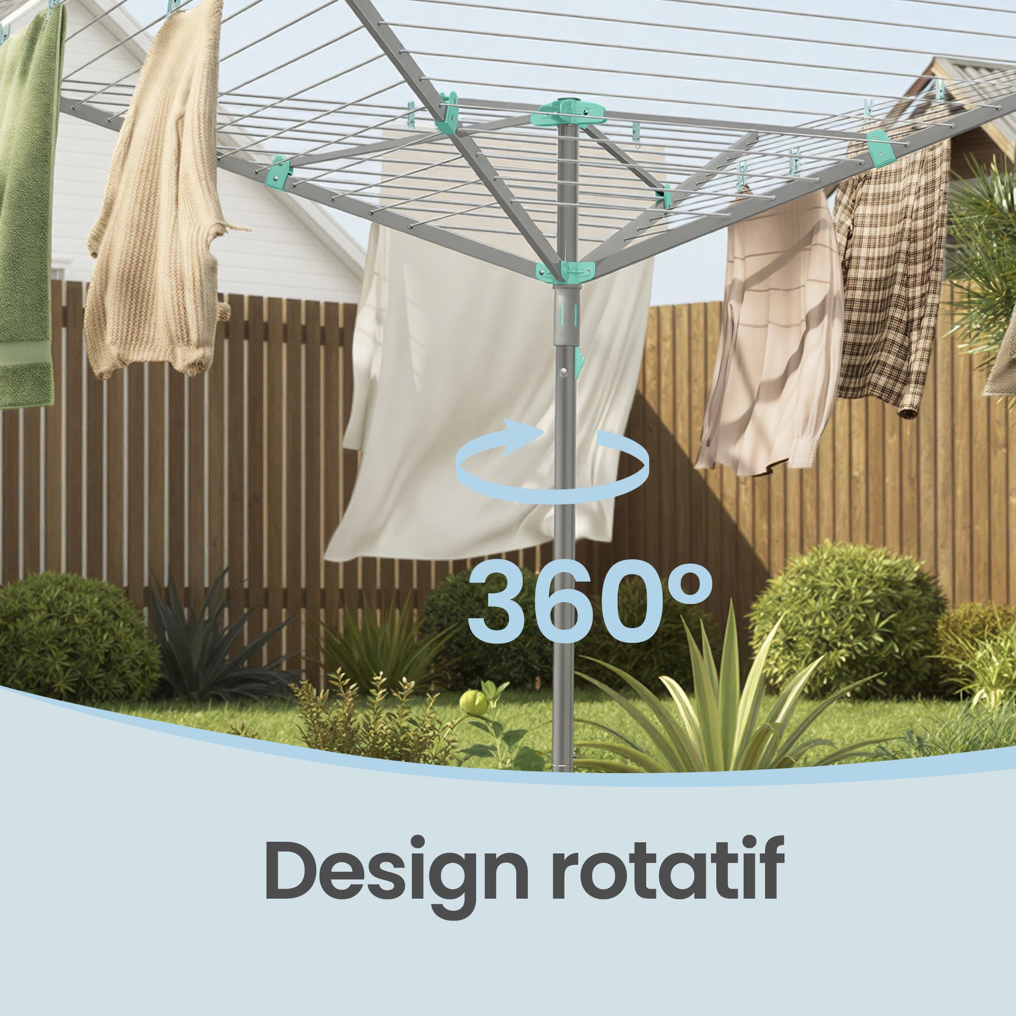 Étendoir Parapluie Pliable, avec Housse et Pinces, Jardin, Corde de Linge 50 m, Aargent - 6