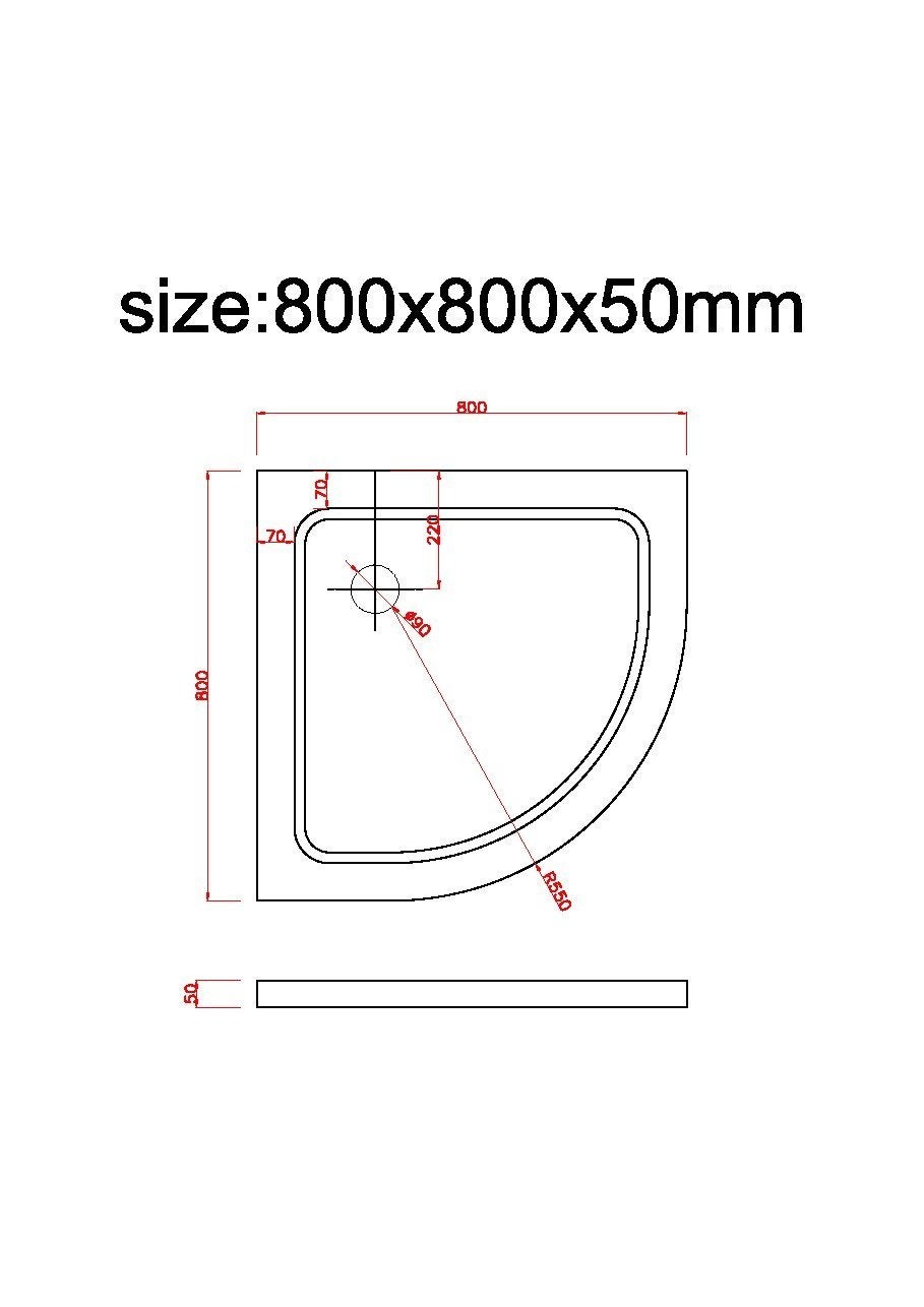 Receveur de douche semi-circulaire surbaissé en Abs avec bonde inclus H. 5 cm – 80 x 80 - 4