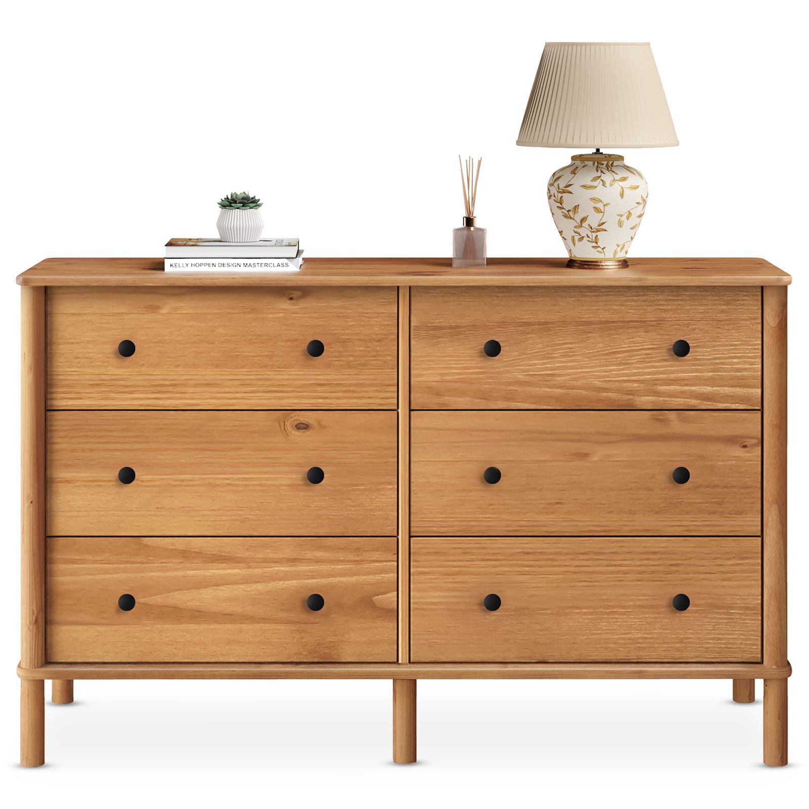 Commode APOANA L 132 cm 6 tiroirs en bois massif - Coloris chêne ...