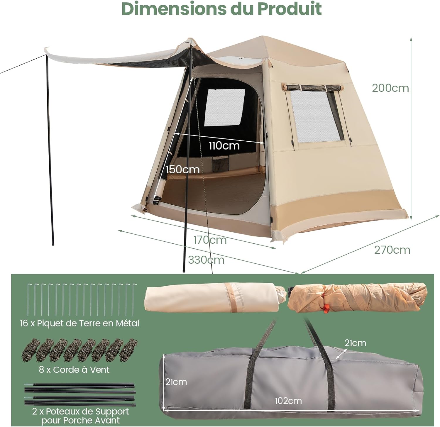 Tente de Camping Instantanée avec Support Automatique pour 4-6 Personnes - 4