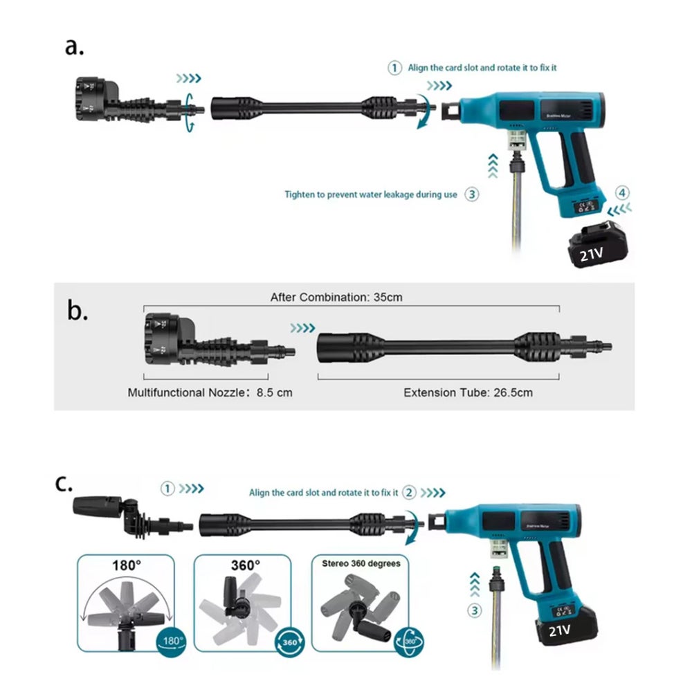 Nettoyeur haute pression mobile sans fil, portable, avec buse multifonction 6 en 1, idéal pour le nettoyage du balcon (2 batteries) - QWINERN - 3