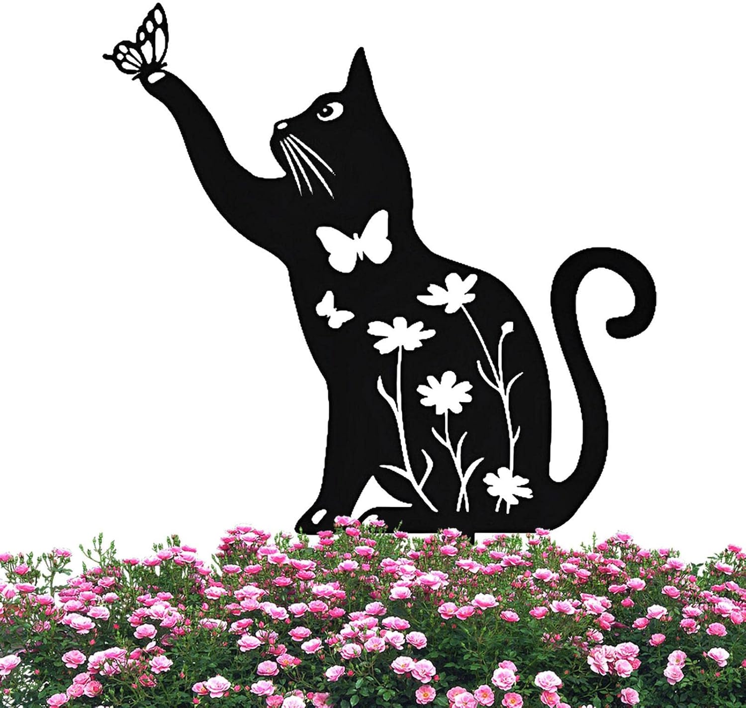Dekoracyjny Kot, Statuetki Ogrodowe Zewnętrzne Metalowy Kot, Czarny Kot z Kołkiem, Do Dekoracji Ogrodu i Ozdób Trawnika