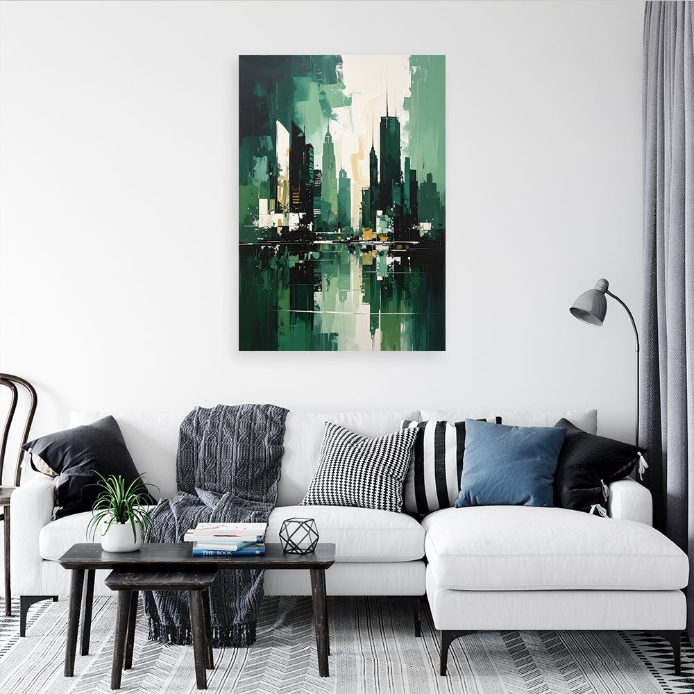 Obraz do salonu sypialni biura, Wieżowce Miasto Architektura zielony 80x120 - 2