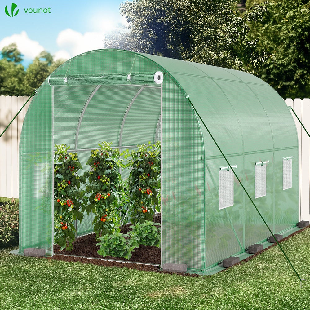 Serre de jardin tunnel 6m² en acier galvanisé - fenêtre anti-moustiquaire, porte enroulable, barre anti-tempête - VOUNOT® - 2