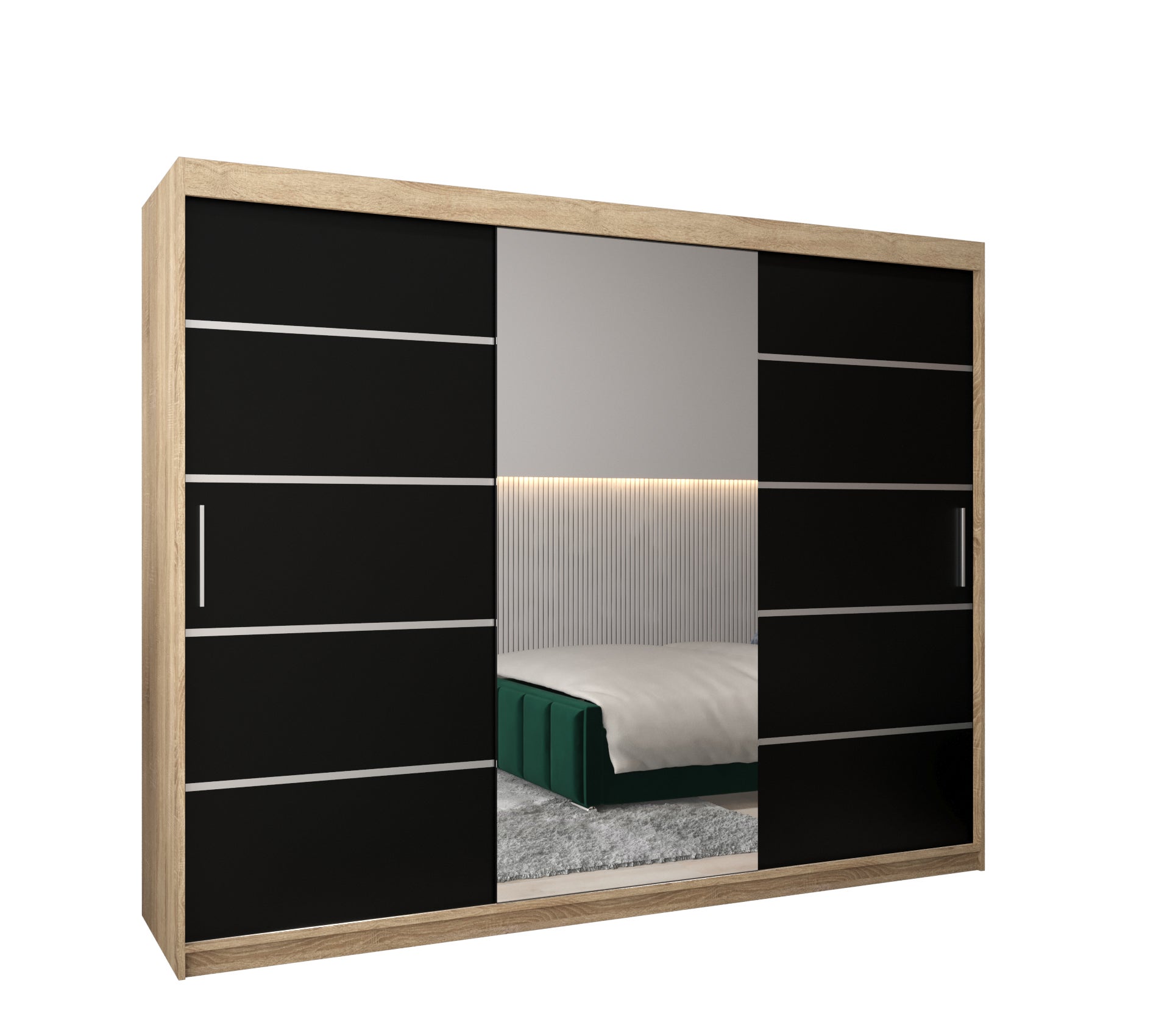 Szafa przesuwna garderoba Verona 2 250 x 62 x 200 cm Sonoma + Czarny - Abiks Meble