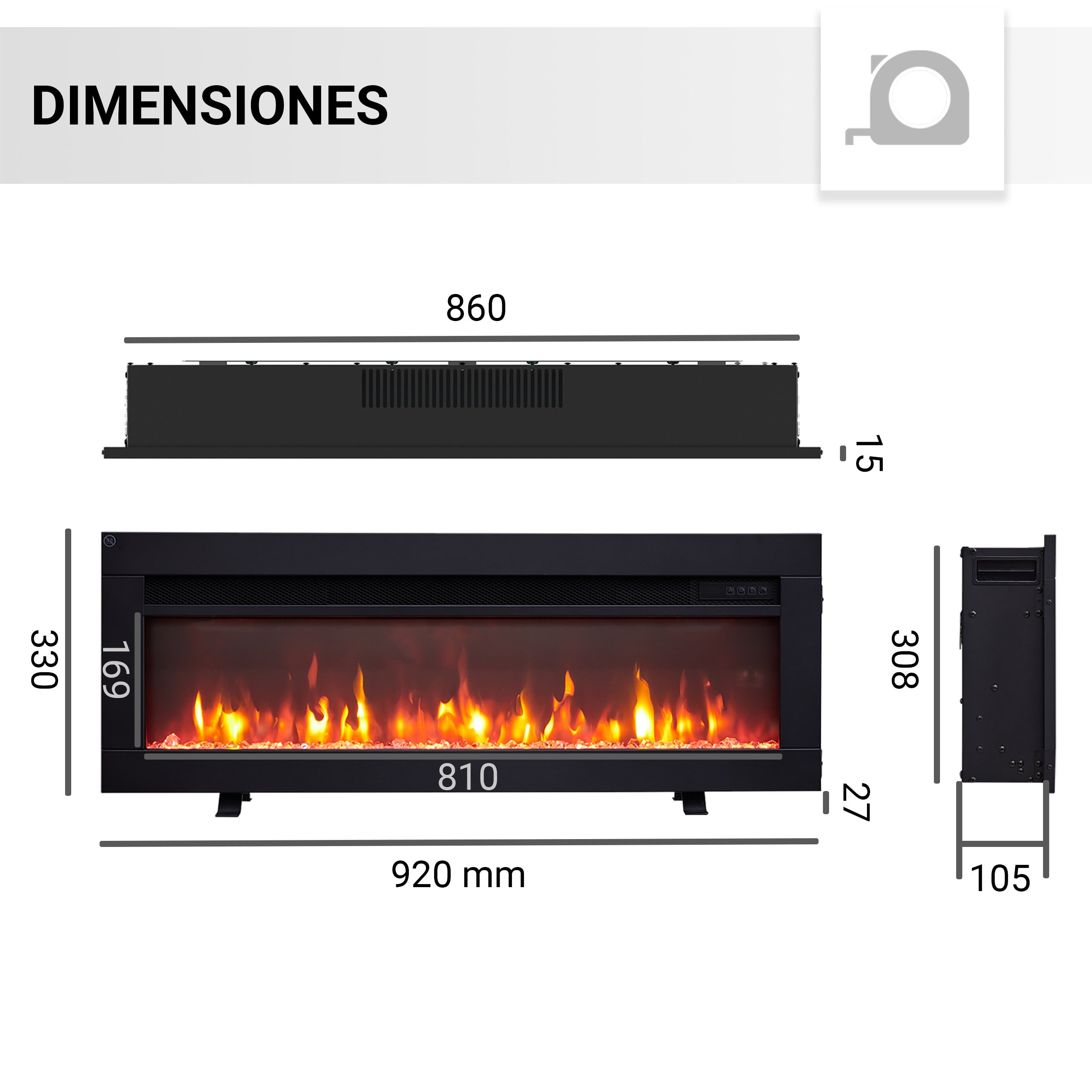 Chimenea eléctrica BALDERIA Agnes 36 - Chimenea de pie, mural o empotrable - Negro - 8