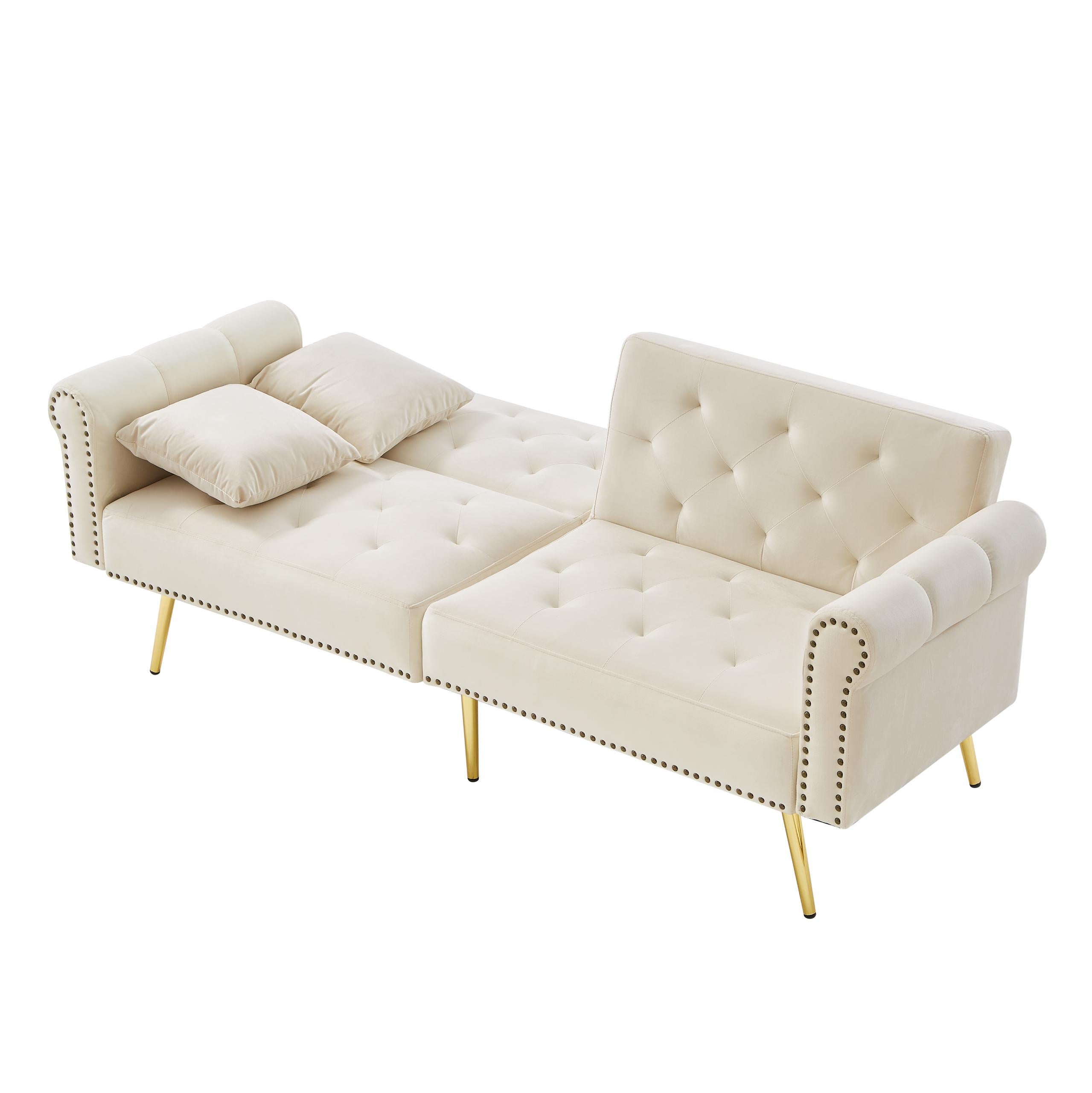 Nowoczesna sofa 2-osobowa - Aksamit - Oparcie regulowane na 3 poziomach - Beż - 5