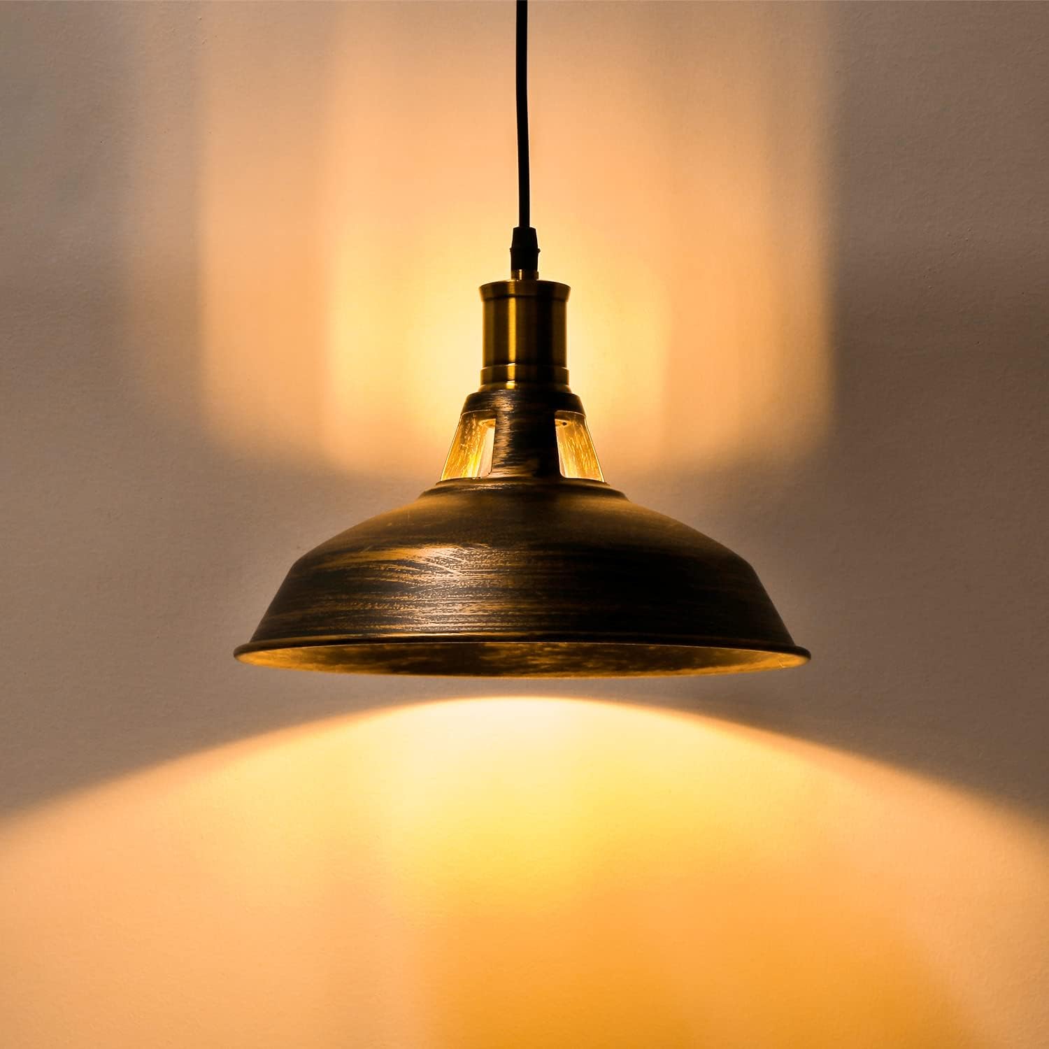 Lustre Suspension Industrielle Vintage E27 LED Lampe Plafonniers Retro Abat-jour pour Cuisine Salle à manger Salon Chambre Restaurant, Laiton - 3