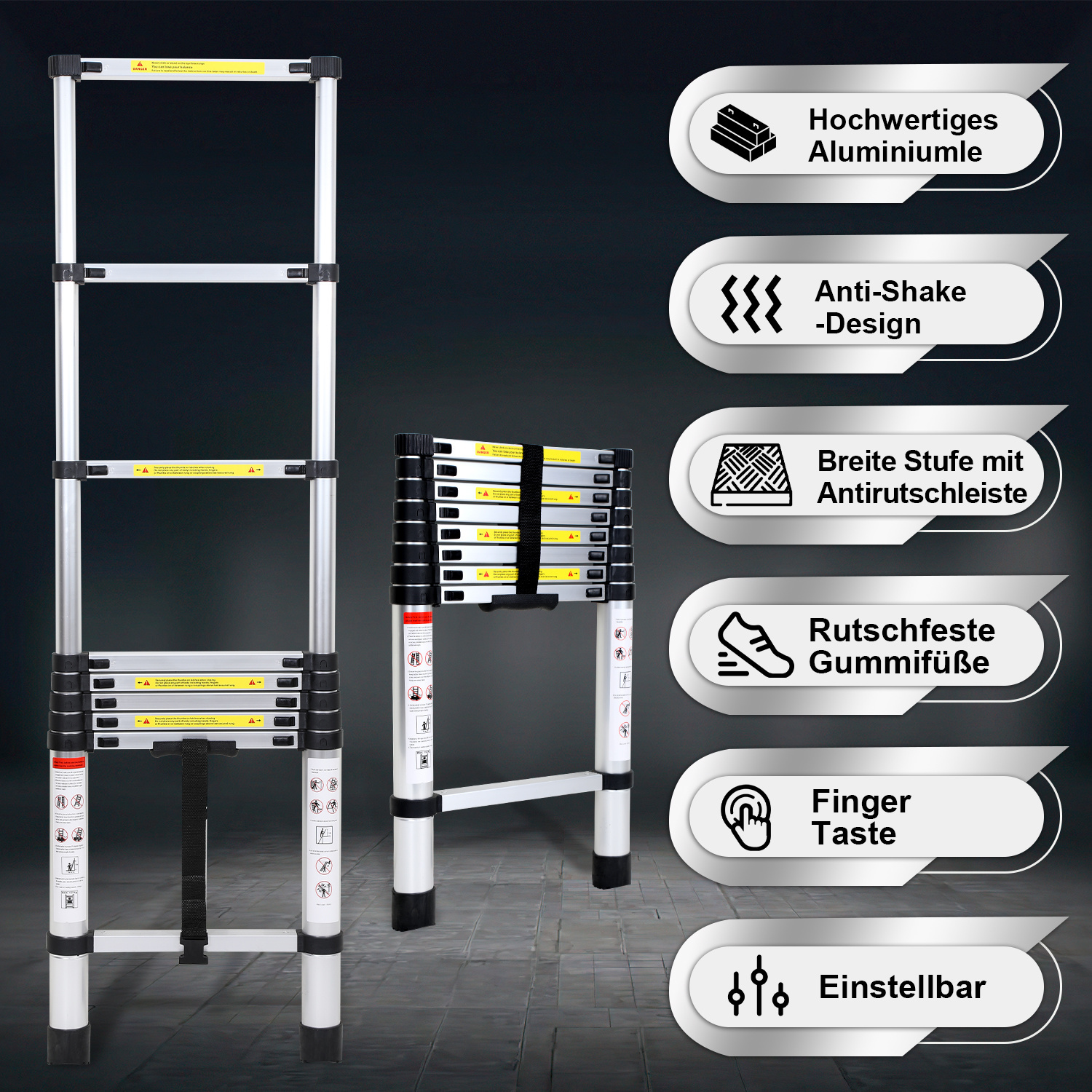 Escalera telescópica de aluminio prémium de 3,2 m, extensible y plegable, antideslizante, multifuncional - 7