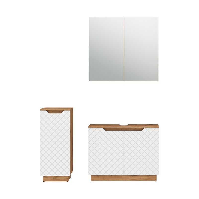 Vicco Zestaw mebli łazienkowych Lotta, Dąb/biały ze strukturą płytek, 3 części