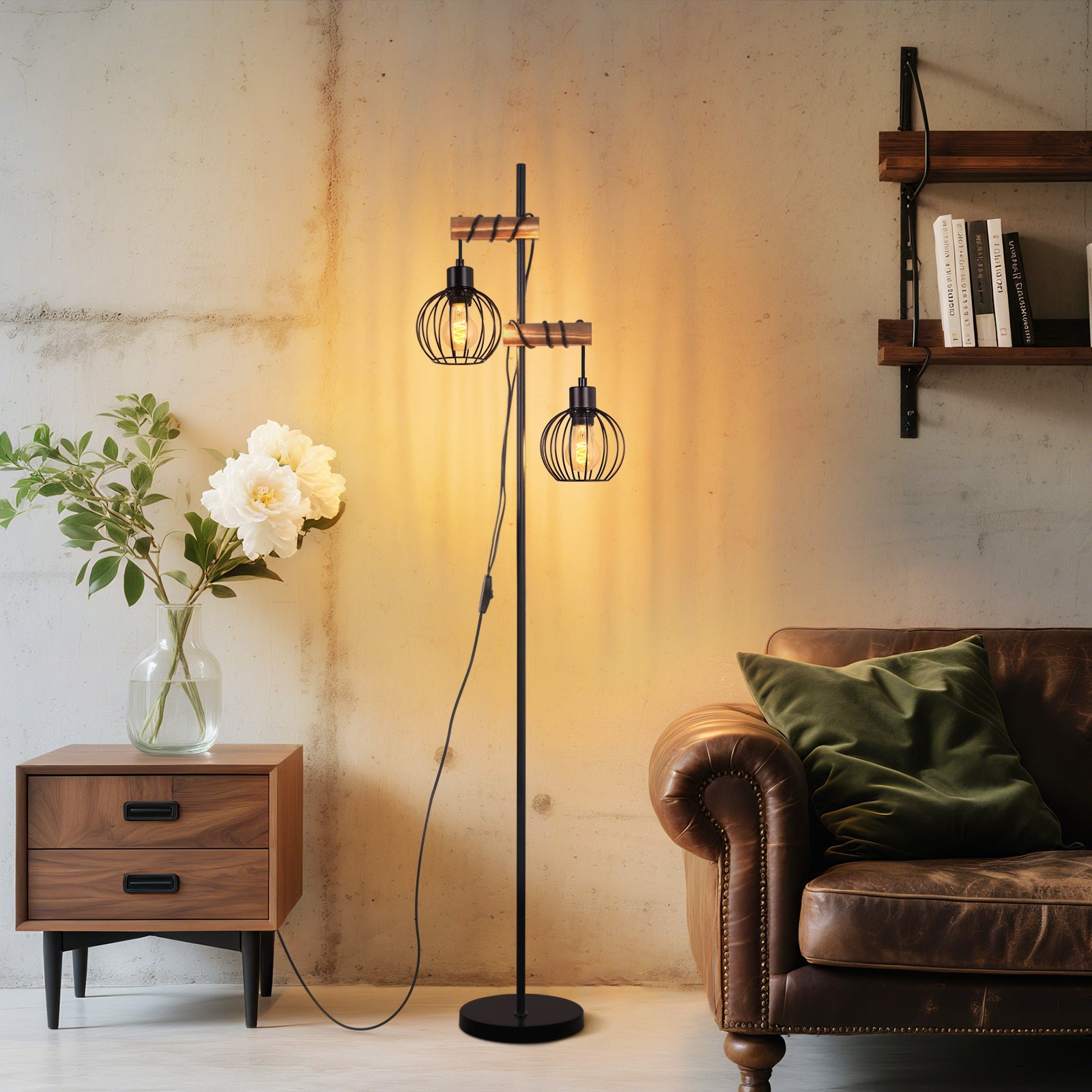 ZMH Lampadaire Noir vintage Douille E27 2 flammes design industriel métal 151cm - sans ampoule - 6