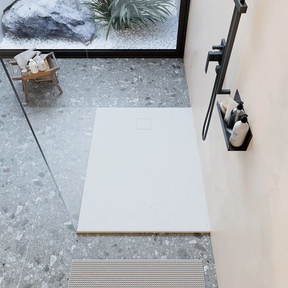 Receveur de douche 90 x 110 cm, couleur blanc effet pierre | Samos - 2