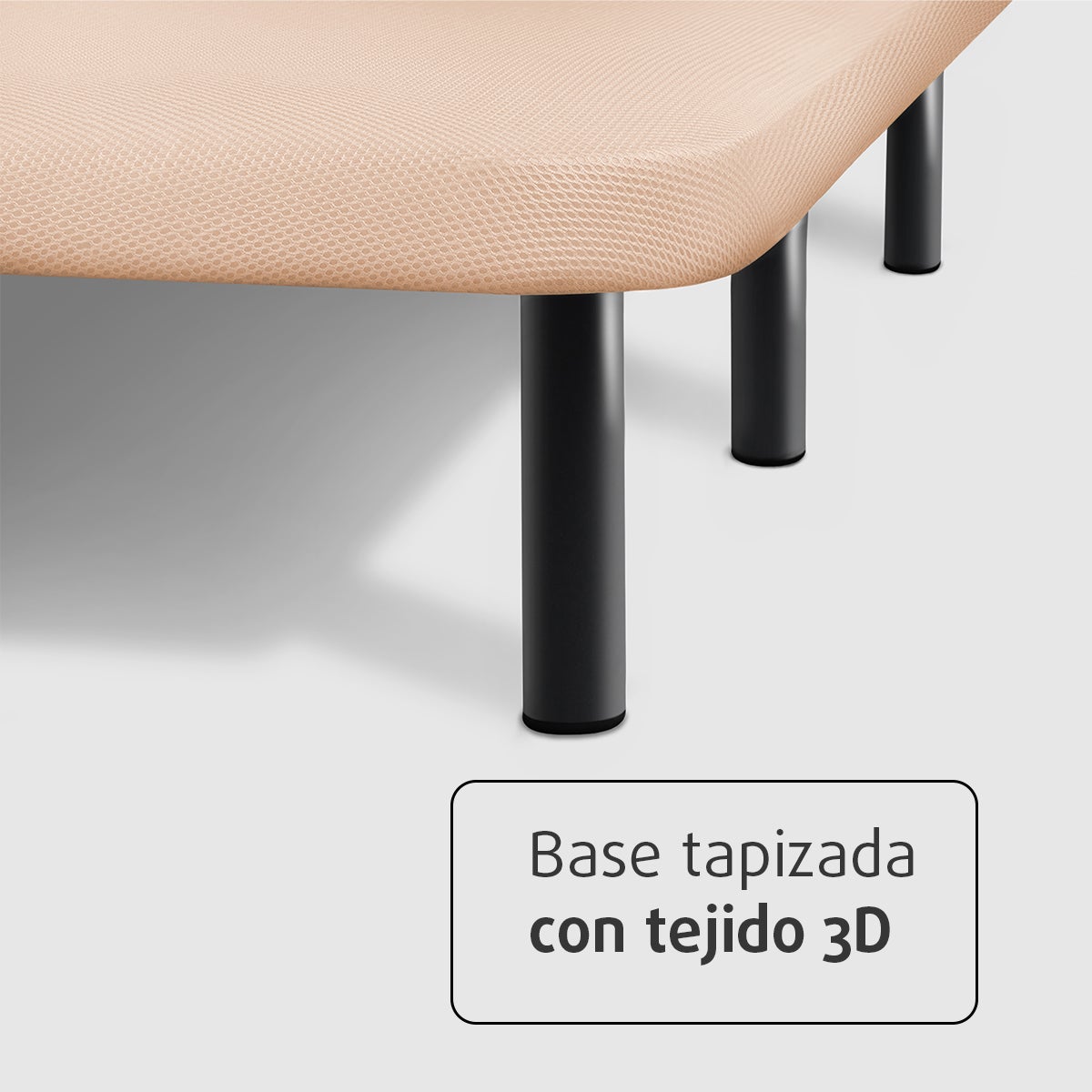 Base Tapizada Con Patas de 26 cm con Tejido 3D Transpirable | Barras Transversales de Refuerzo | Color Beige | Medidas 135 x 190 cm - 4