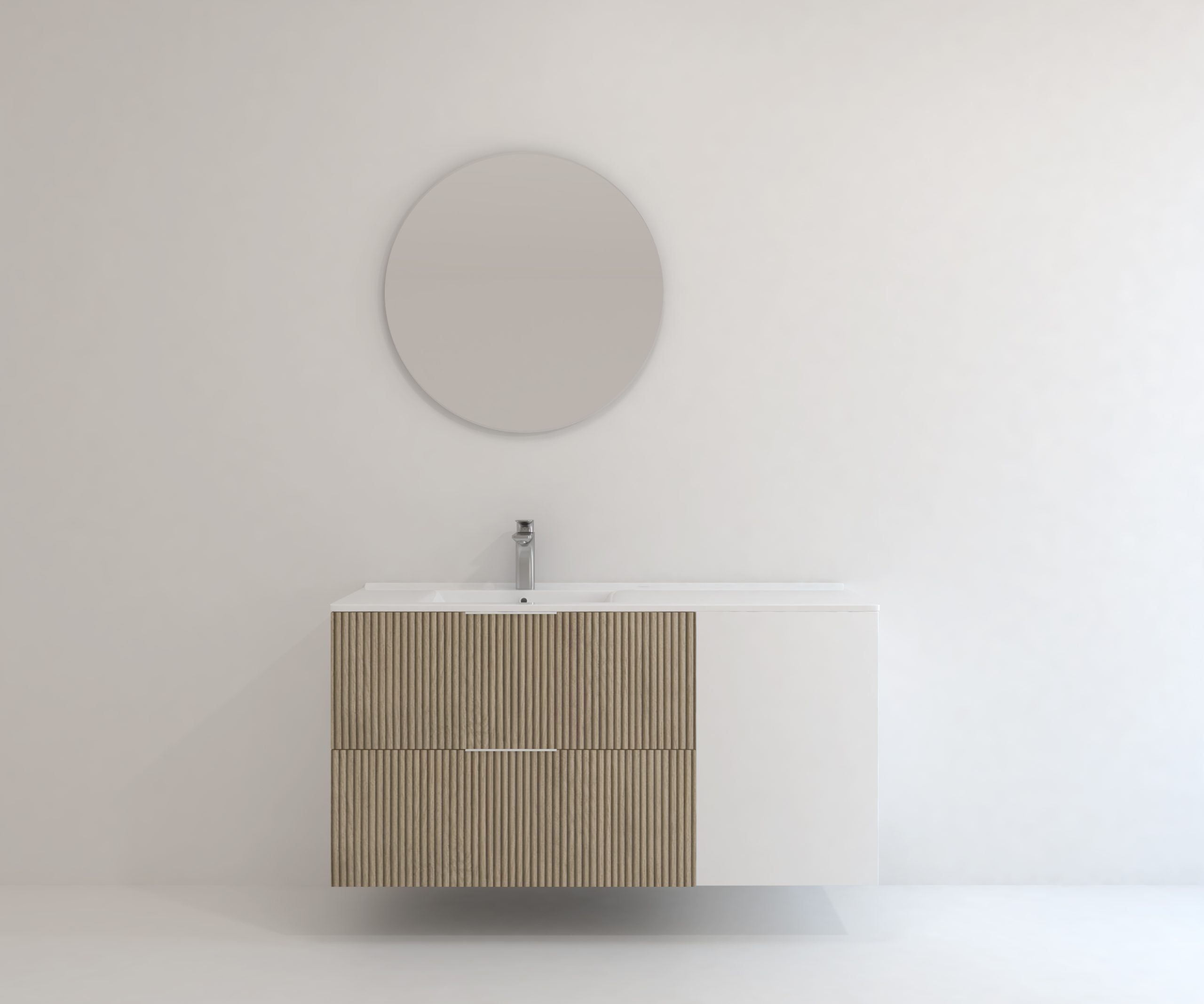 Meuble de salle de bain Mapau Pack avec lavabo et miroir circulaire BRIDAN deux tiroirs blanc mat 120cm - 4