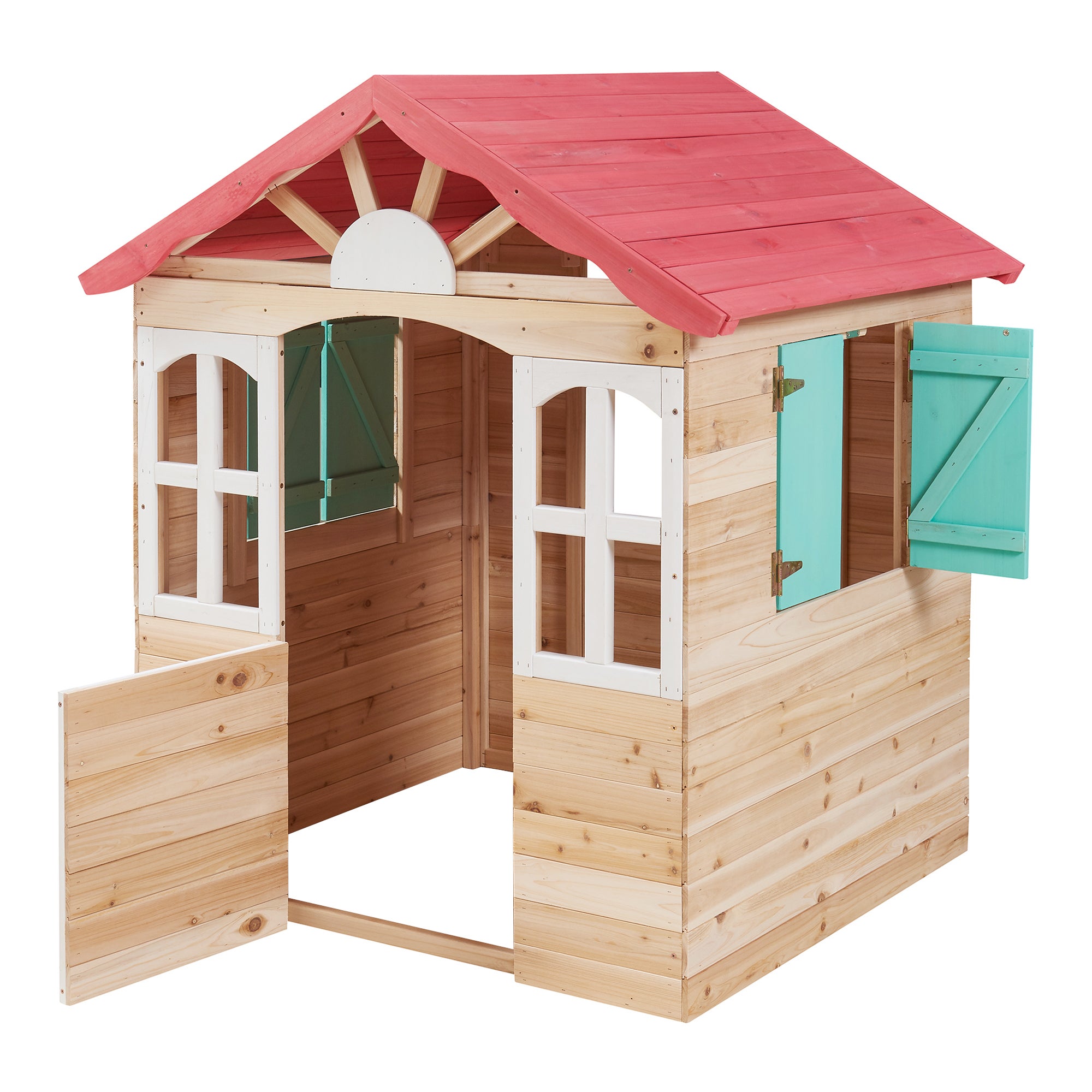 Cabane de jeu d'extérieur Lulä bois de pin 130 x 115 x 101 cm naturel rouge vert casa.pro - 5