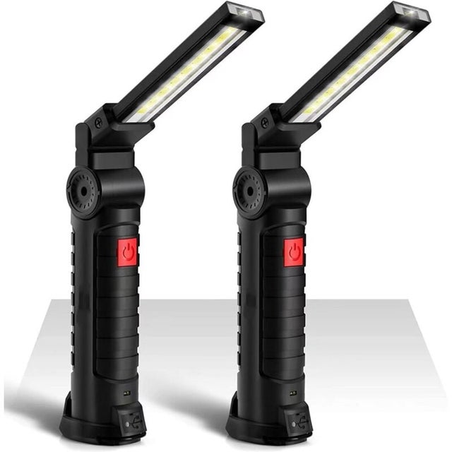 2PCSLampe de Travail COB Baladeuse LED 800LM Ultra Lumineuse, USB Rechargeable Inspection Lampe Portable avec Base Magnique, 5 Modes Lumière 6000K