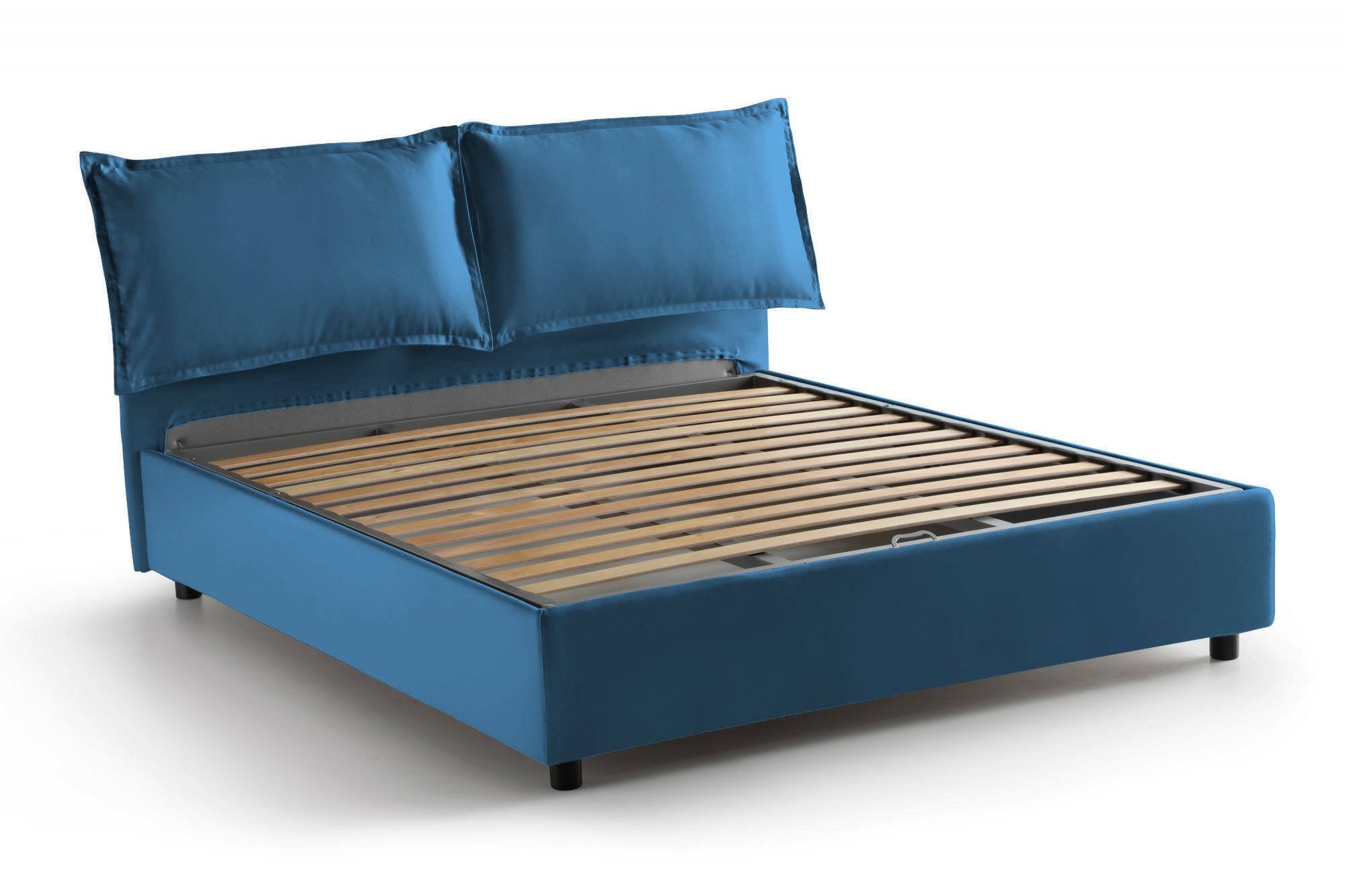 Lit double Silvia, Lit coffre en tissu, Ouverture frontale, avec matelas 140x190 cm inclus, 100% Made in Italy, Bleu - 6