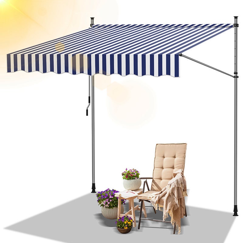 Toldo de balcón azul y blanco, 350x120 cm, retráctil, protección uv, para terraza