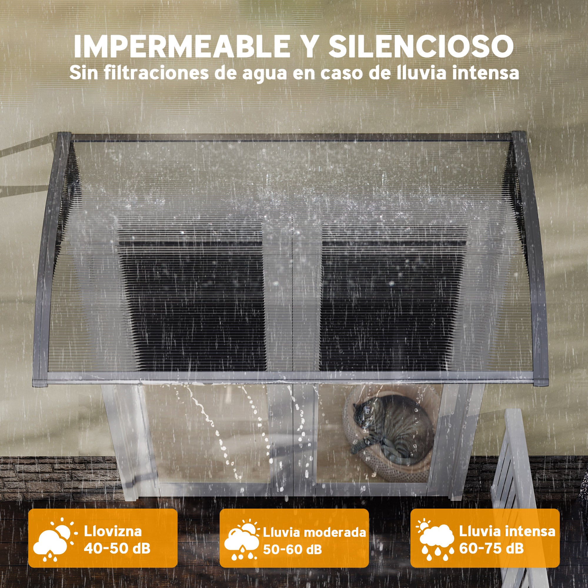 Marquise exterior em policarbonato Outsunny 110x60x20 cm transparente - 5