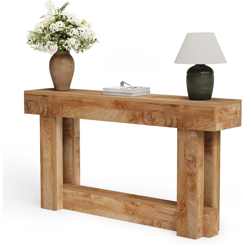 Stolik konsolowy Tribesigns 160 cm ze schowkiem, dwupoziomowy stolik za sofą, długi, wąski stolik do przedpokoju, do salonu, na korytarz (ciepły brąz)