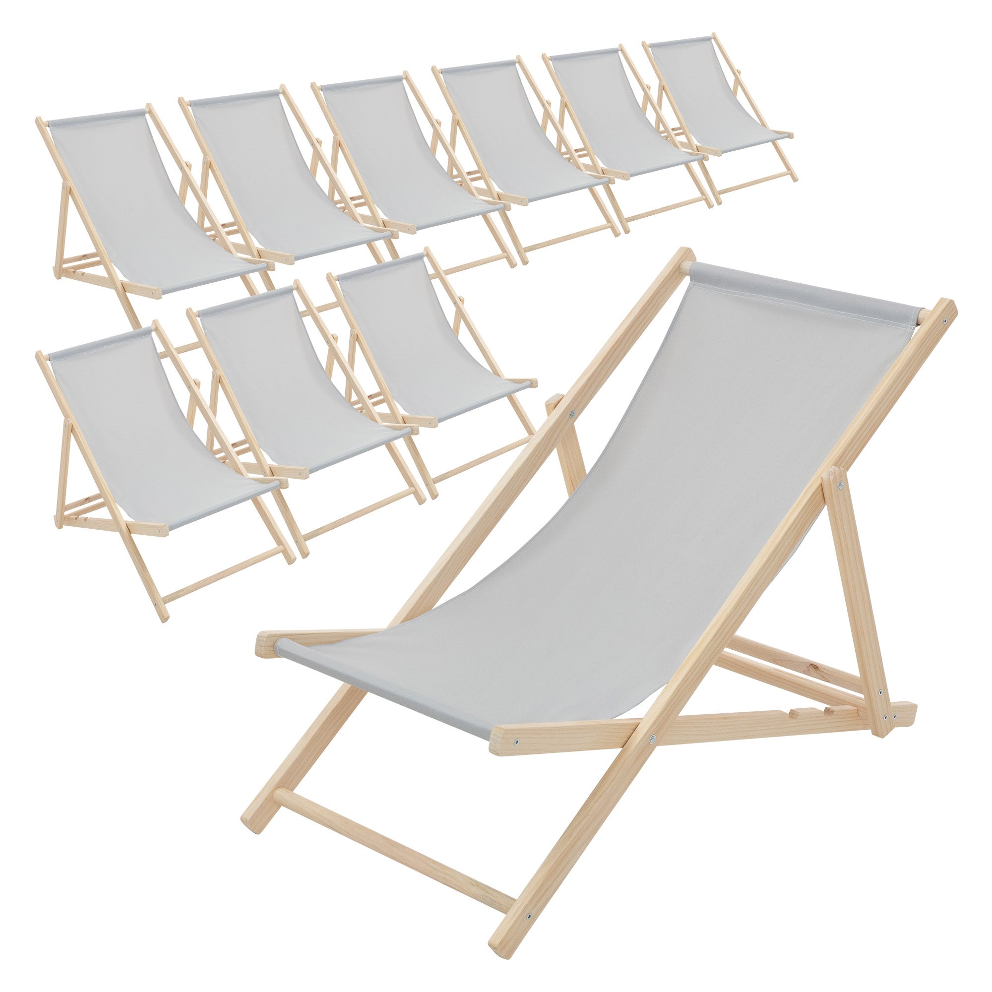 ECD Germany 10x składany leżak drewniany jasnoszary 3 pozycje odchylenia do 120 kg leżak ogrodowy relaksacyjny plażowy składany na taras ogród
