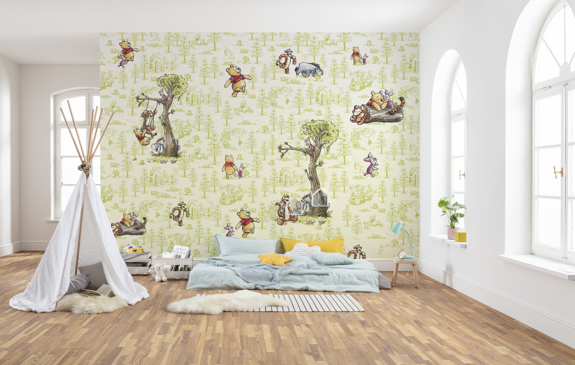 Papel pintado no tejido panorámico de komar - disney winnie the pooh friends - talla: 300 x 280 cm