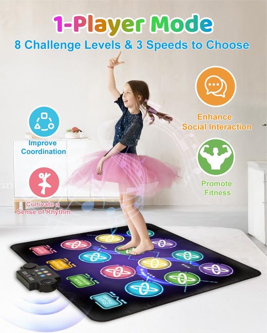 Tapis de Danse pour Enfants, Tapis de Danse Musical Electronique avec 8 Flèches Lumière LED & Bluetooth, 3 Modes de Jeu, Jouet Cadeau d'anniversaire de Noël pour Filles Garçons de 3 4 Tapis de Danse pour Enfants, Tapis de Danse Musical Electronique avec 8 Flèches Lumière LED & Bluetooth, 3 Modes de Jeu, Jouet Cadeau d'anniversaire de Noël pour Filles Garçons de 3 4