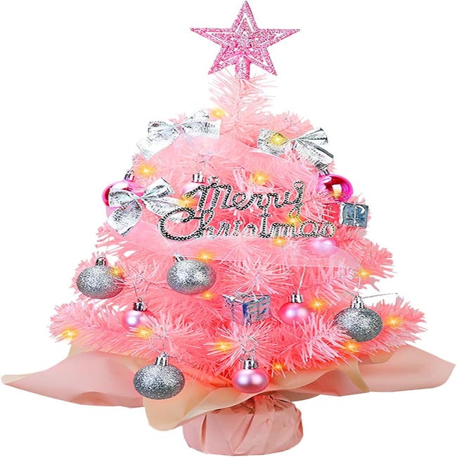Sapin De Noël Miniature 45 Cm Avec Lumières LED - Décorations Neige Incluses - Pour Table, Bureau, Fenêtre