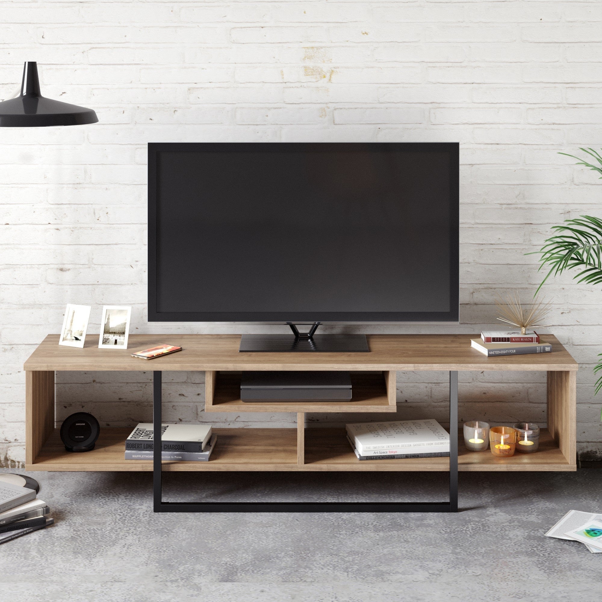 Comoda TV Asal, nuc/negru, PAL melaminat, 150x35x40 cm
