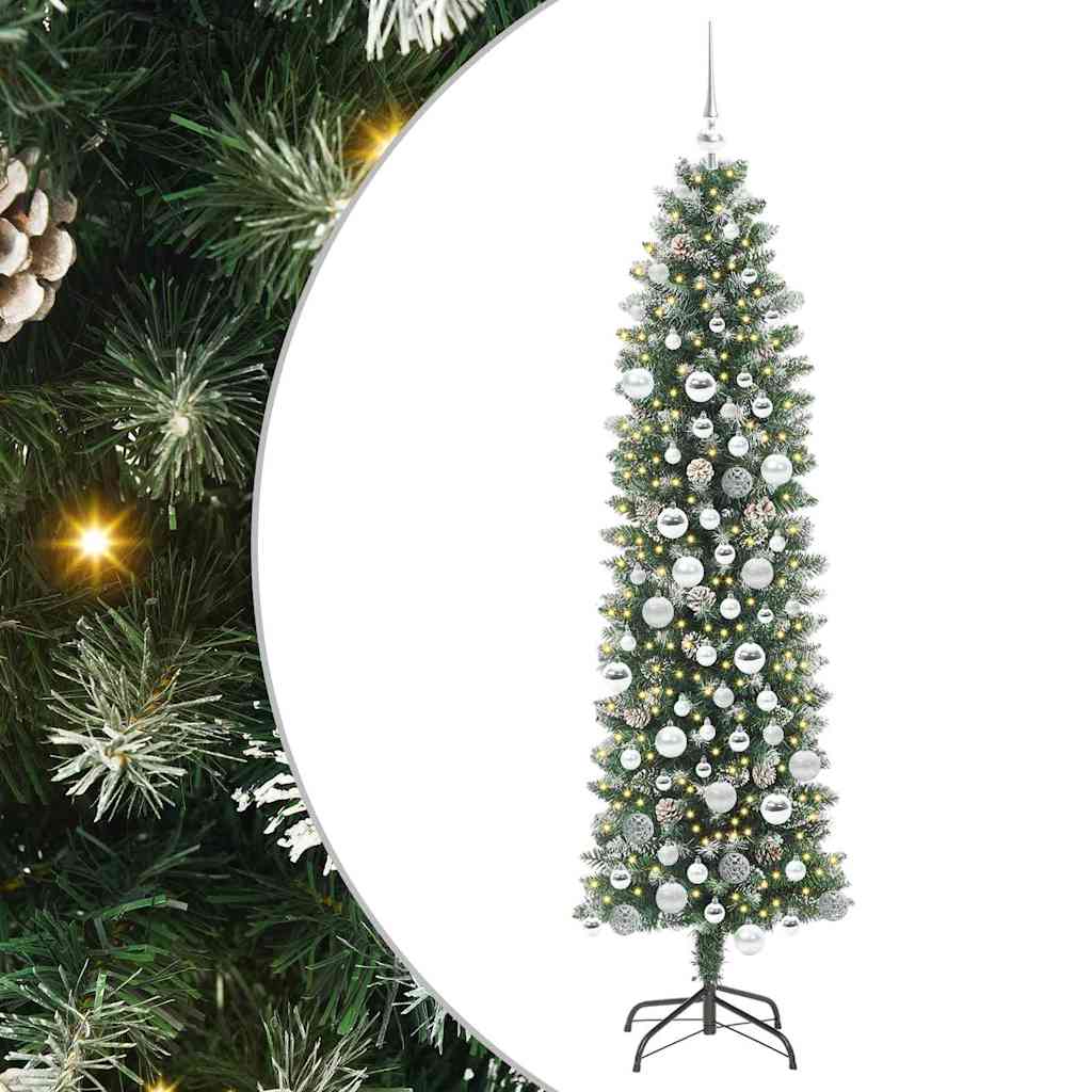 Sztuczne smukłe drzewo bożonarodzeniowe Zielono-biały 180 cm
