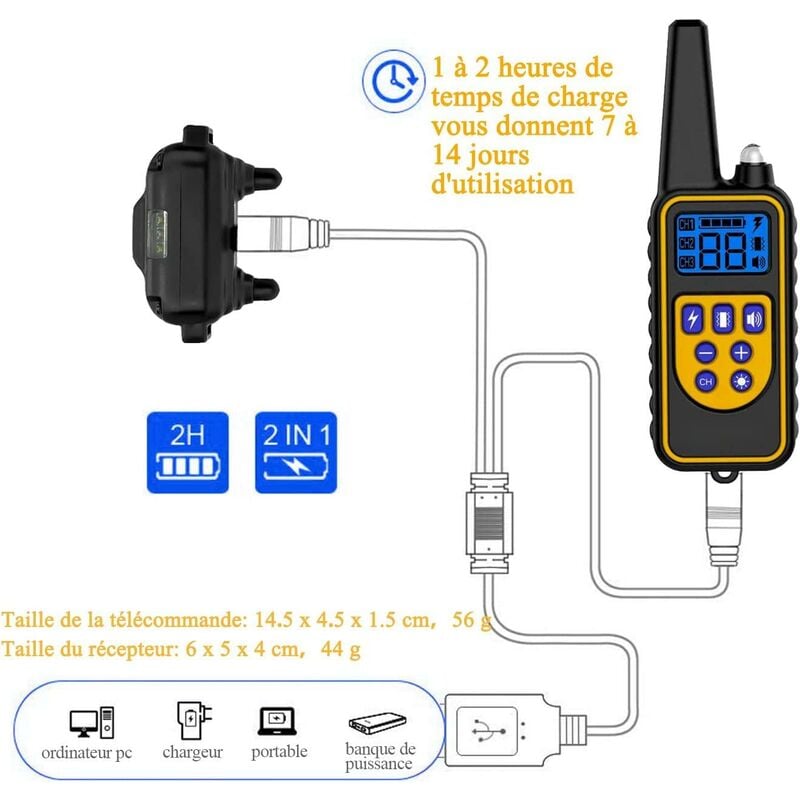 Collar eléctrico para perros con mando a distancia Alcance de Bip Luz Niveles de Vibración y Descarga Ideal para la Educación y la Seguridad - 3