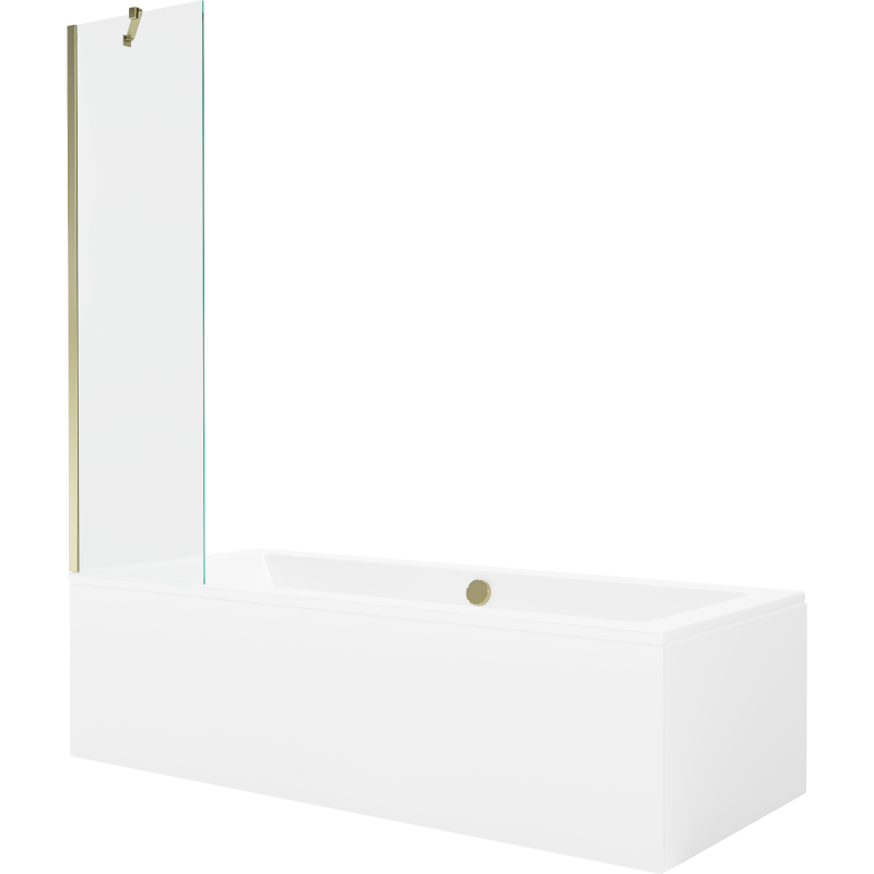 Mexen Cube wanna prostokątna 170 x 80 cm z obudową i parawanem 1-skrzydłowym 50 cm, transparent, złoty - 550517080X9505000050