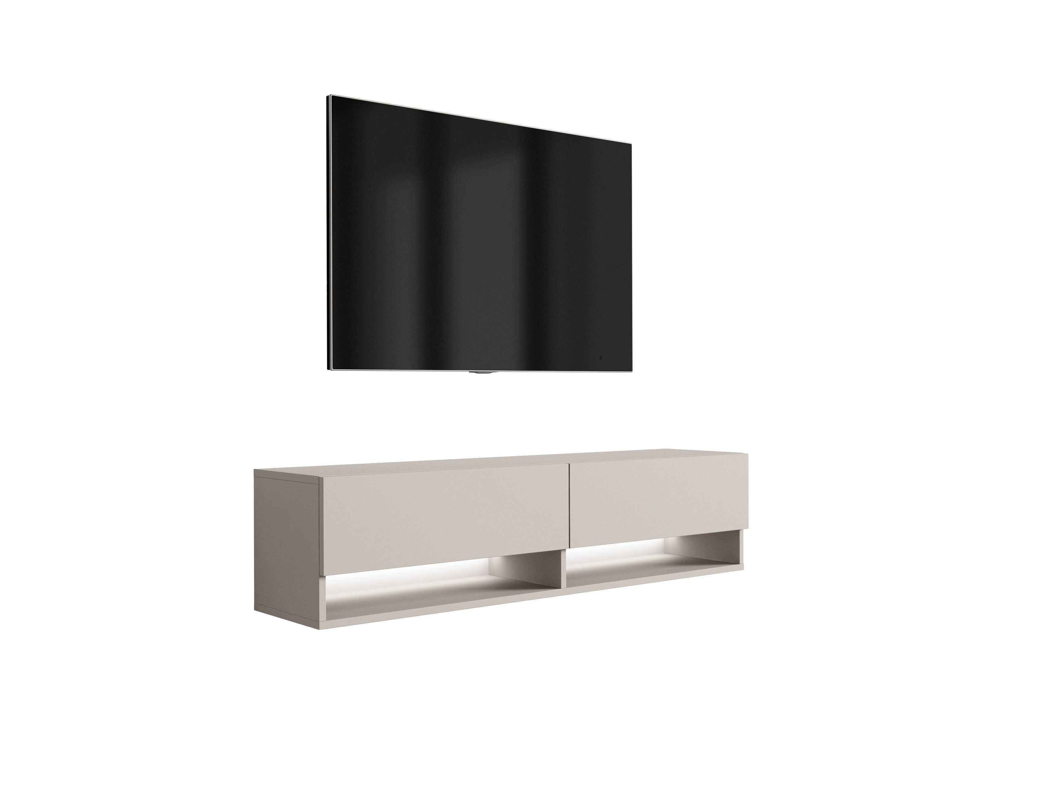 Szafka RTV : 140 cm Kaszmir, LED biały, 140 × 32 × 34 cm
