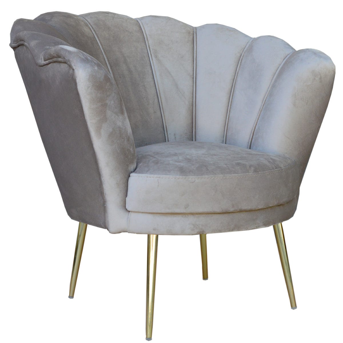 Poltrona in velluto Tortora modello conchiglia e gambe metallo