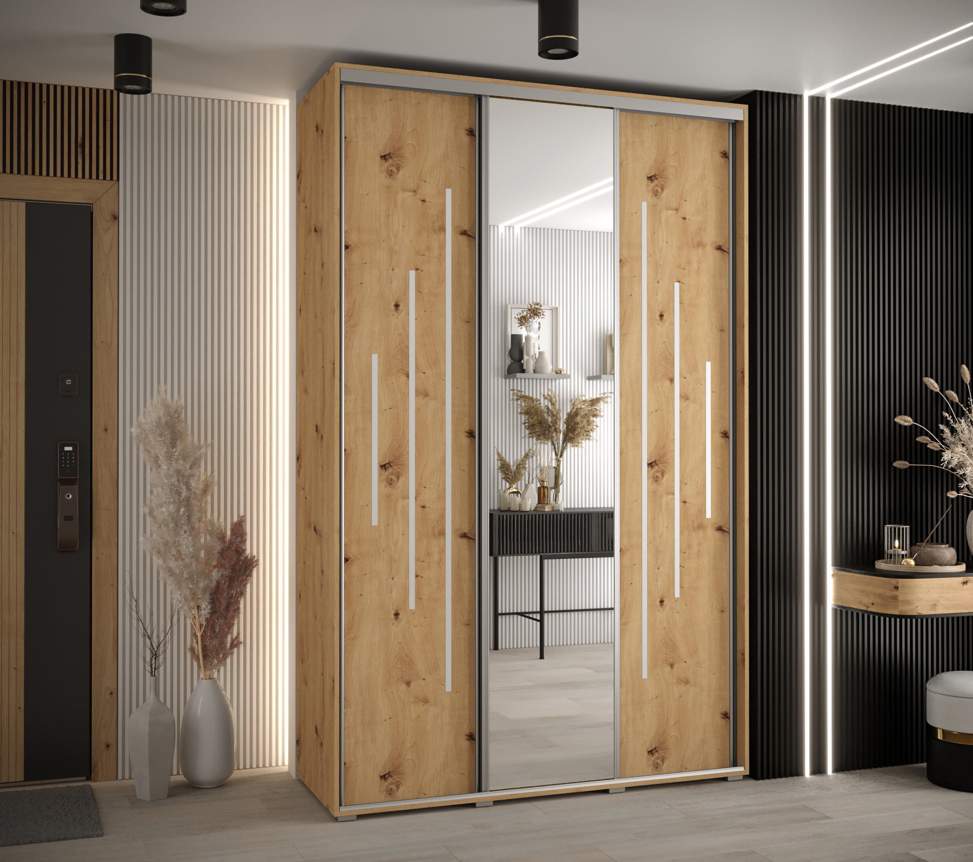 Szafa przesuwna z lustrem wysoka Davos 13 150 x 60 x 235,2 cm artisan + artisan + u. srebrny - Abiks Meble - 2