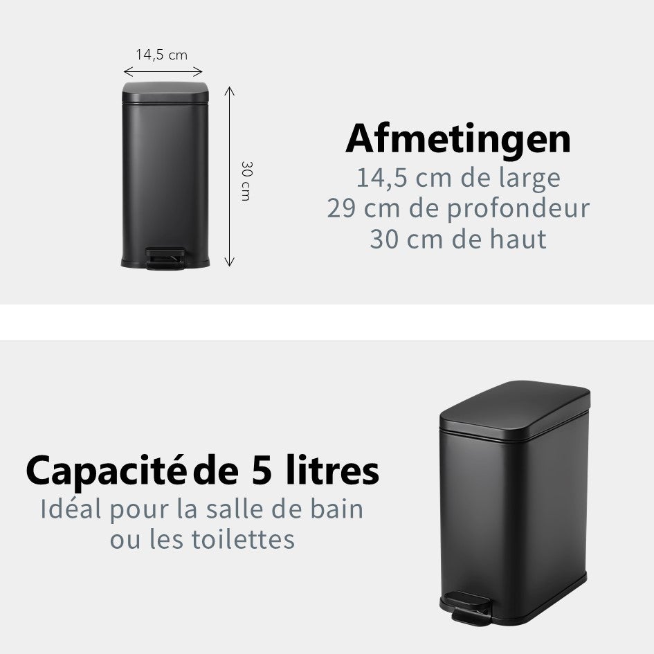 Poubelle de Salle de Bains ou WC HÜSQ 5 litres - rectangulaire étroit - 5